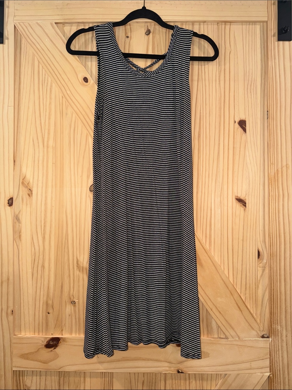 Striped Sleeveless Swing Dress - Navy & White